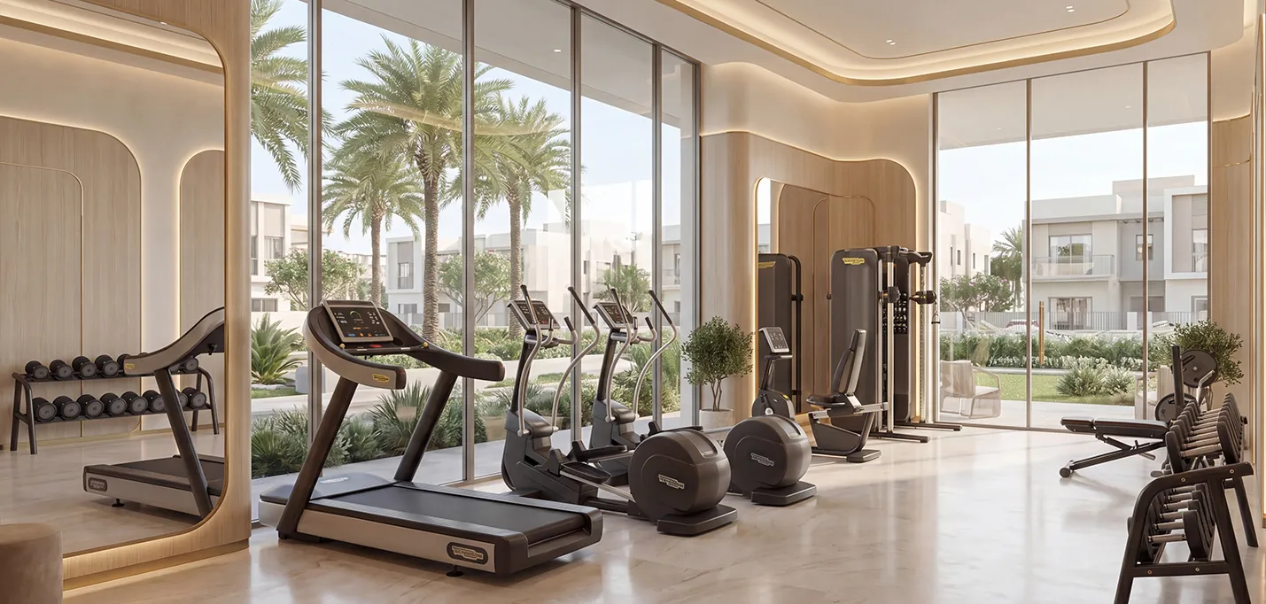 Fitness studio with garden views