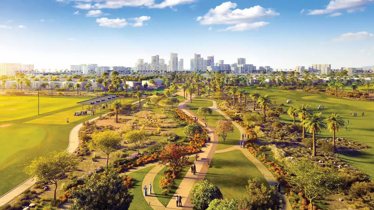 Parkland and walking paths in Dubai South