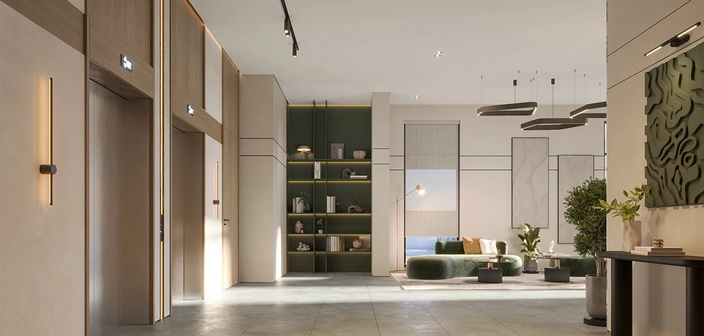 Entrance hall with display shelving